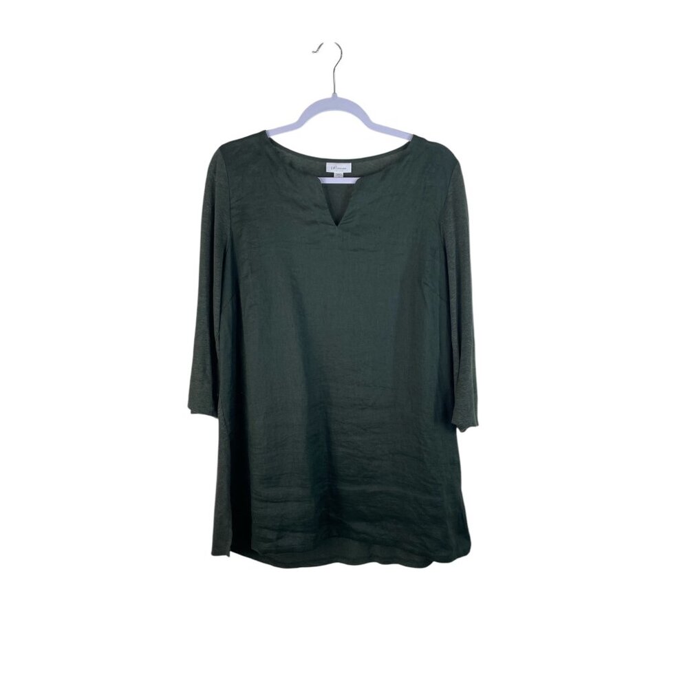 J.Jill Love Linen Womens Green 3/4 Sleeve Tunic Top Size M